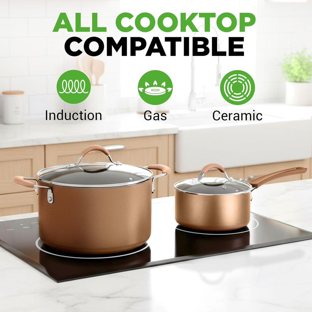 NutriChef 20-Piece Pots and Pans Set Non Stick – Induction Cookware Set, PFAS-Free Nonstick Cookware for All Cooktops, Includes Bakeware & Kitchen Utensils