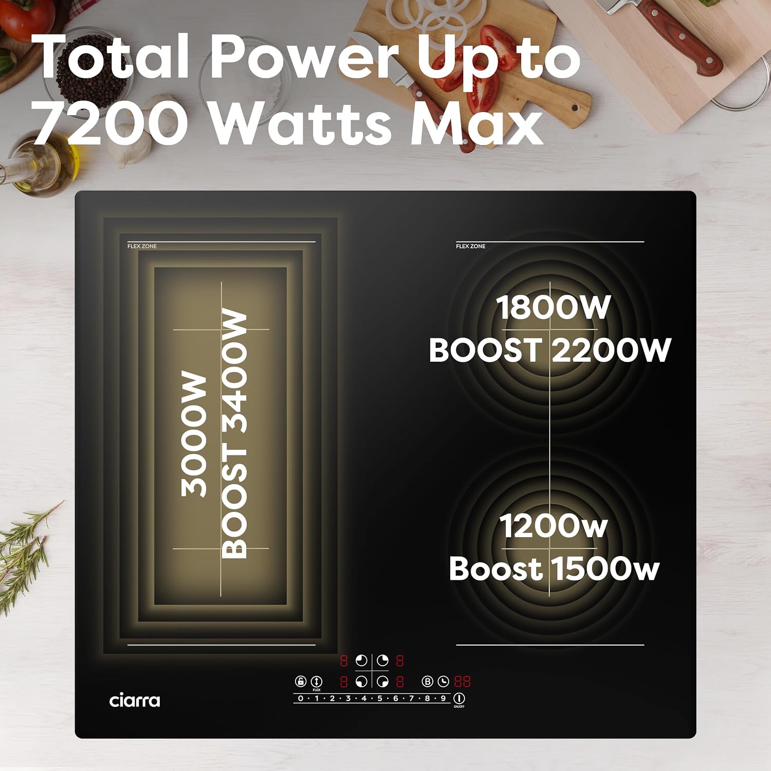 CDV 7200W Built-in Induction Cooktop 4 Burners, 24 Inch Electric Cooktop with Bridge Function Power Booster 9 Power Levels Touch Control Timer Child Lock
