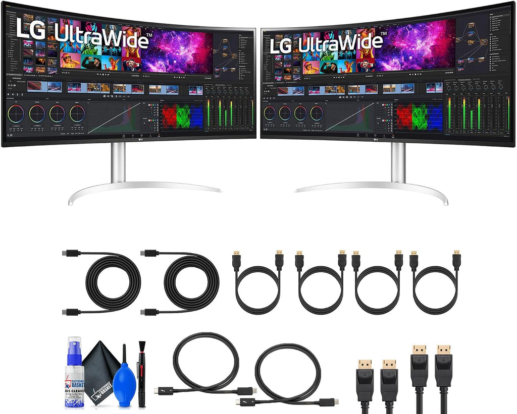 LG 2 x UltraWide 40WP95C-W (5120 x 2160) 39.7' 21:9 Curved FreeSync 5K2K HDR IPS Monitor (40WP95C-W) + Cleaning Kit + 2 x USBC Cable + 2 x HDMI Cable