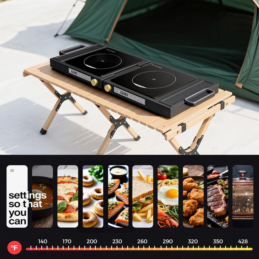Double Induction Cooktop, 1800W Portable Dual Burner with 8 Power Levels, Sensor Touch Control & 99-Min Timer, Fold-n-Store Design for RV, Small Kitchen & Outdoor Cooking (gray-black)