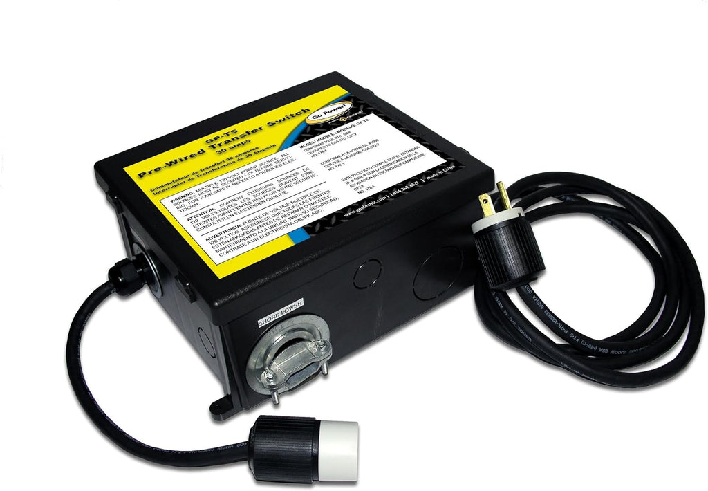 Go Power GP-TS 30 Amp Pre-Wired Transfer Switch, Circuit Protected - Generator Transfer Switch with Built-in Inverter Cable and Receptacle, 120 VAC, 9.65' L x 7.28' W x 4.75' H, 3 lbs