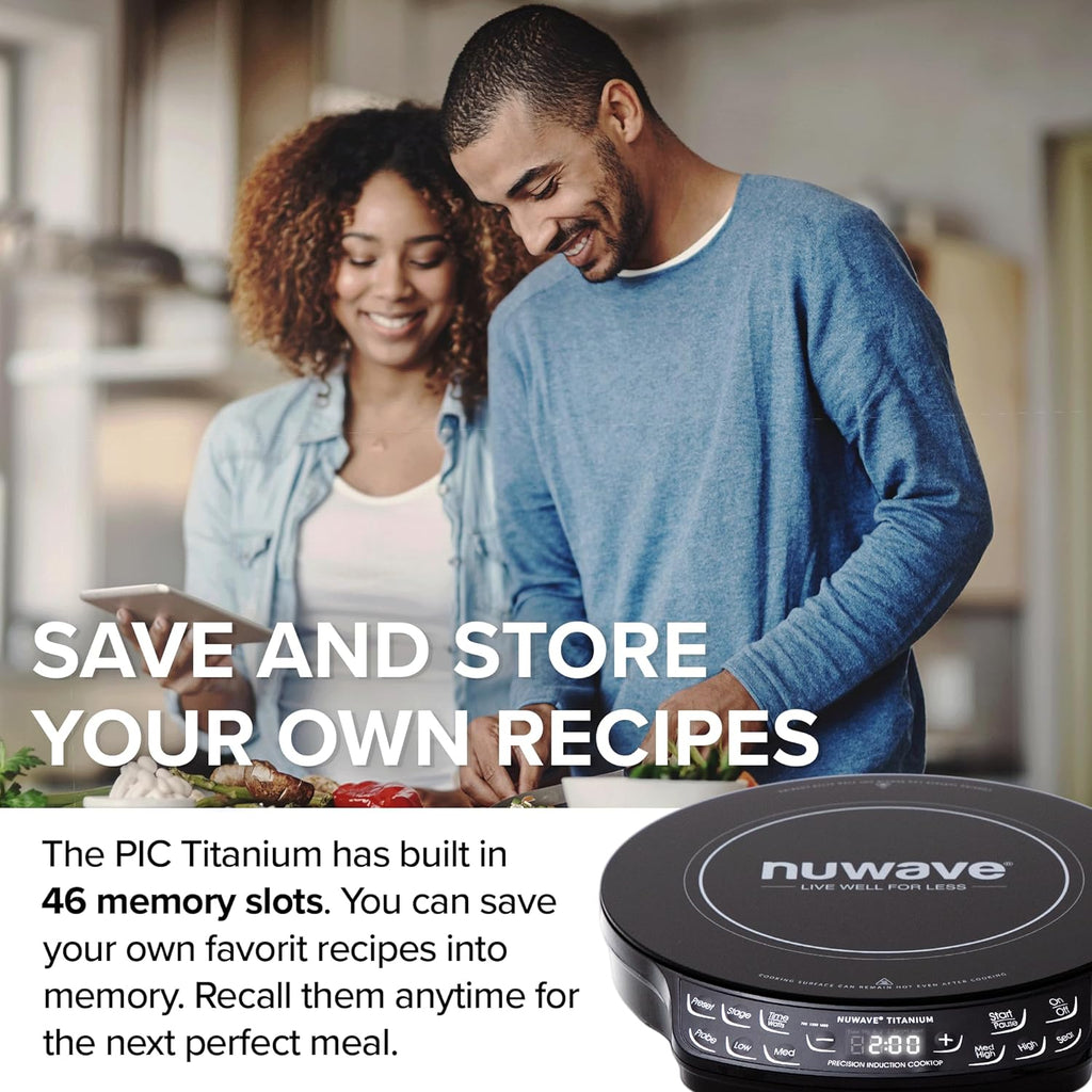Nuwave Upgraded Induction Cooktop, 3 Wattage Control, Patented Digital Temp Probe, 8'Large Heating Coil, 12'Shatter-Proof Ceramic Glass,106 Temps-Ctrl