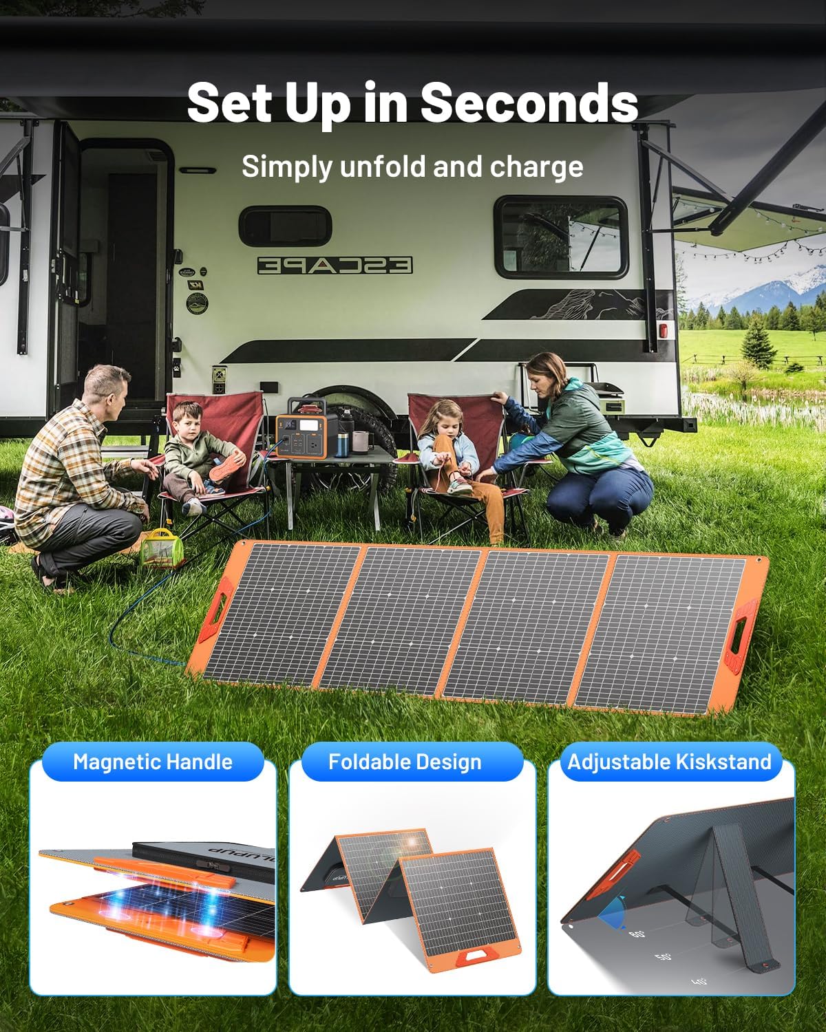 SOLUPUP 200 Watt Portable Solar Panel for Power Station, 24% High Efficiency Foldable Solar Charger with MC4 & USB Outputs, IP66 Waterproof Solar Panels with 4 Kickstands for Trip RV Camping Off Grid