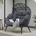 IRONCK Double Egg Chair Outdoor, 2 Person Wicker Lounge Chair, Oversized Thickened Padded Cushions and Headrests, 680 Lbs Egg Loveseat for Indoor, Patio, Living Room, Porch, Balcony, Dark Grey