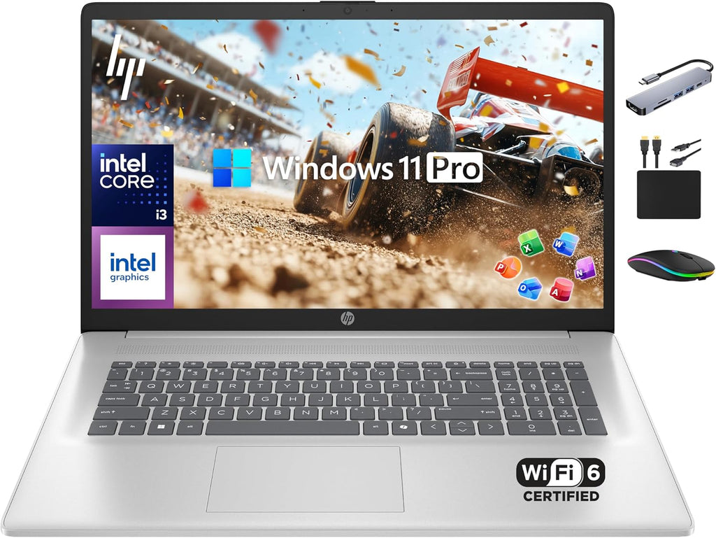 HP 17 Laptop Business 2025, Lifetime MS Office, 17.3' HD+ Computer, 8-Core Intel i3 Processor, 16GB RAM, 1TB Storage (500GB SSD + 500GB Ext), Wi-Fi 6, Long Battery, MarxsolAccessory, Win 11 Pro