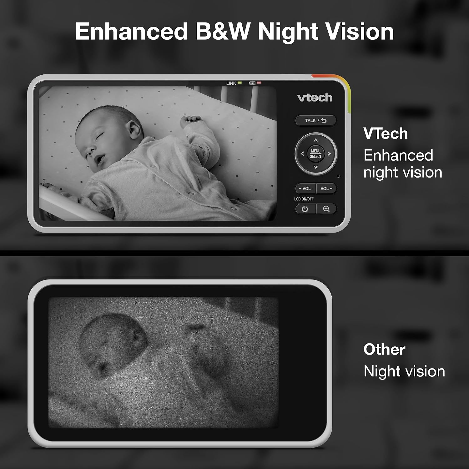 VTech Smart HD Plus Twin 2-Camera Smart WiFi Baby Monitor – 2K Cameras, 5.5' HD Split-Screen, 24X Zoom, Free App, Multi-Color Night Light
