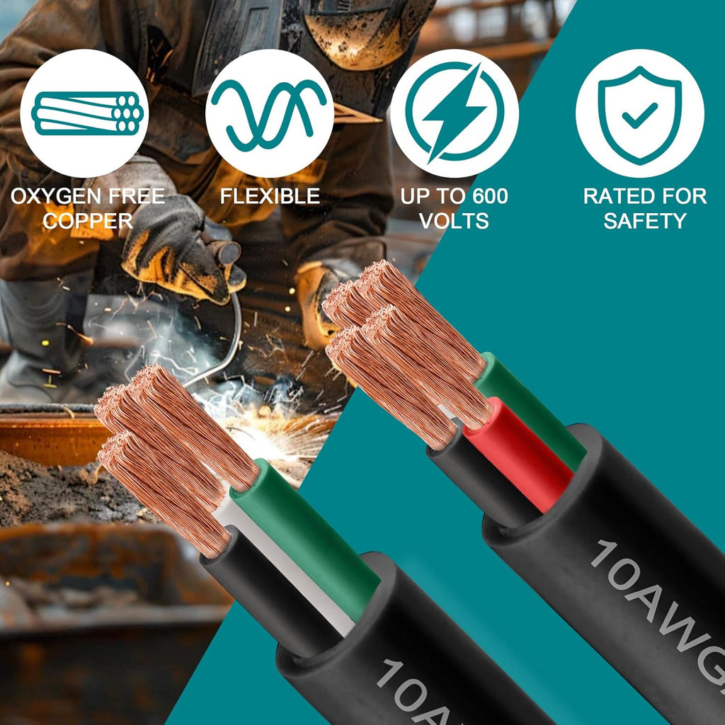 12/4 SOOW Wire 100FT, 12 AWG 600V SOOW Bulk Cable, 12 Gauge 4 Conductor Portable Power Cable, Extension Cord for Welder,Generator,Portable Light,Circuits,EV Car Charger,Motor Lead
