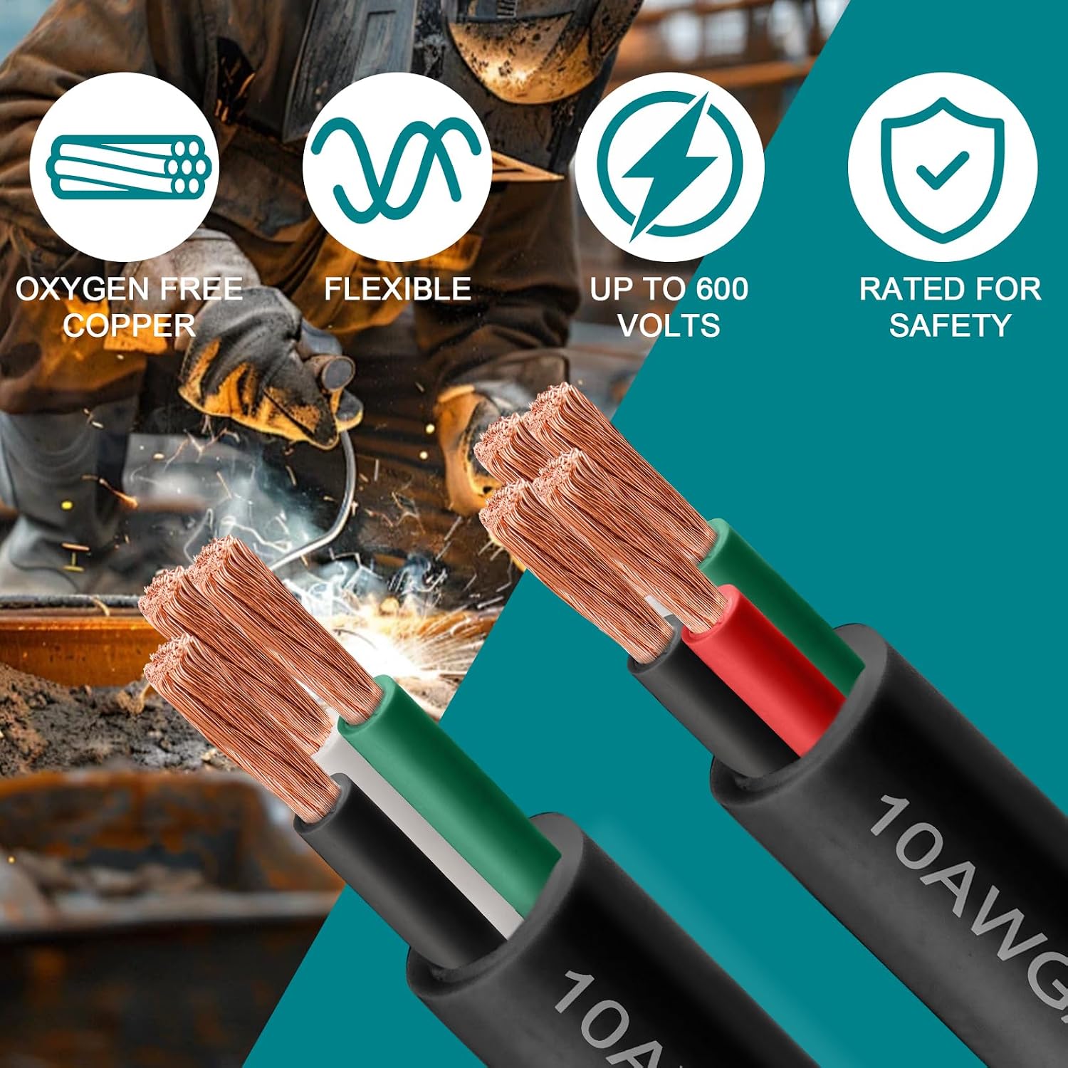 14/4 SOOW Wire 100FT, 14 AWG 600V SOOW Bulk Cable, 14 Gauge 4 Conductor Portable Power Cable, Extension Cord for Welder,Generator,Portable Light,Circuits,EV Car Charger,Motor Lead