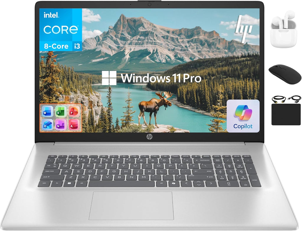 HP 17 Laptop 2025 Pavilion, 17.3' HD+ Business Computer, 8-Core Intel i3 Processor, 16GB RAM & 1TB Storage (500GB SSD + 500GB Ext), Wi-Fi 6, Long Battery, HubxcelAccessory, Lifetime Office, Win 11 Pro