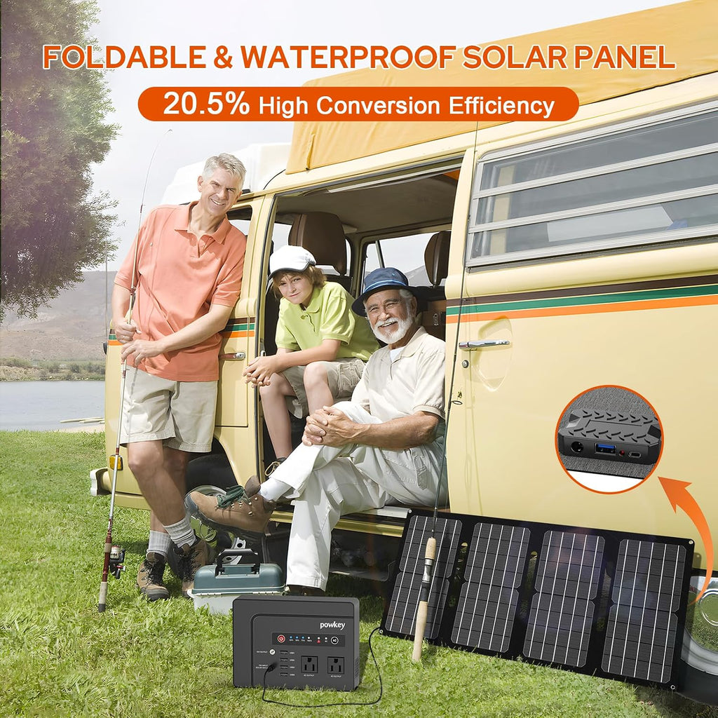powkey 200W Portable Power Bank with Solar Panel 40W, 146Wh Power Bank with AC Outlet, High Eifficiency Waterproof Solar Panel Kit with Battery Bank for Outdoor Camping Home Backup