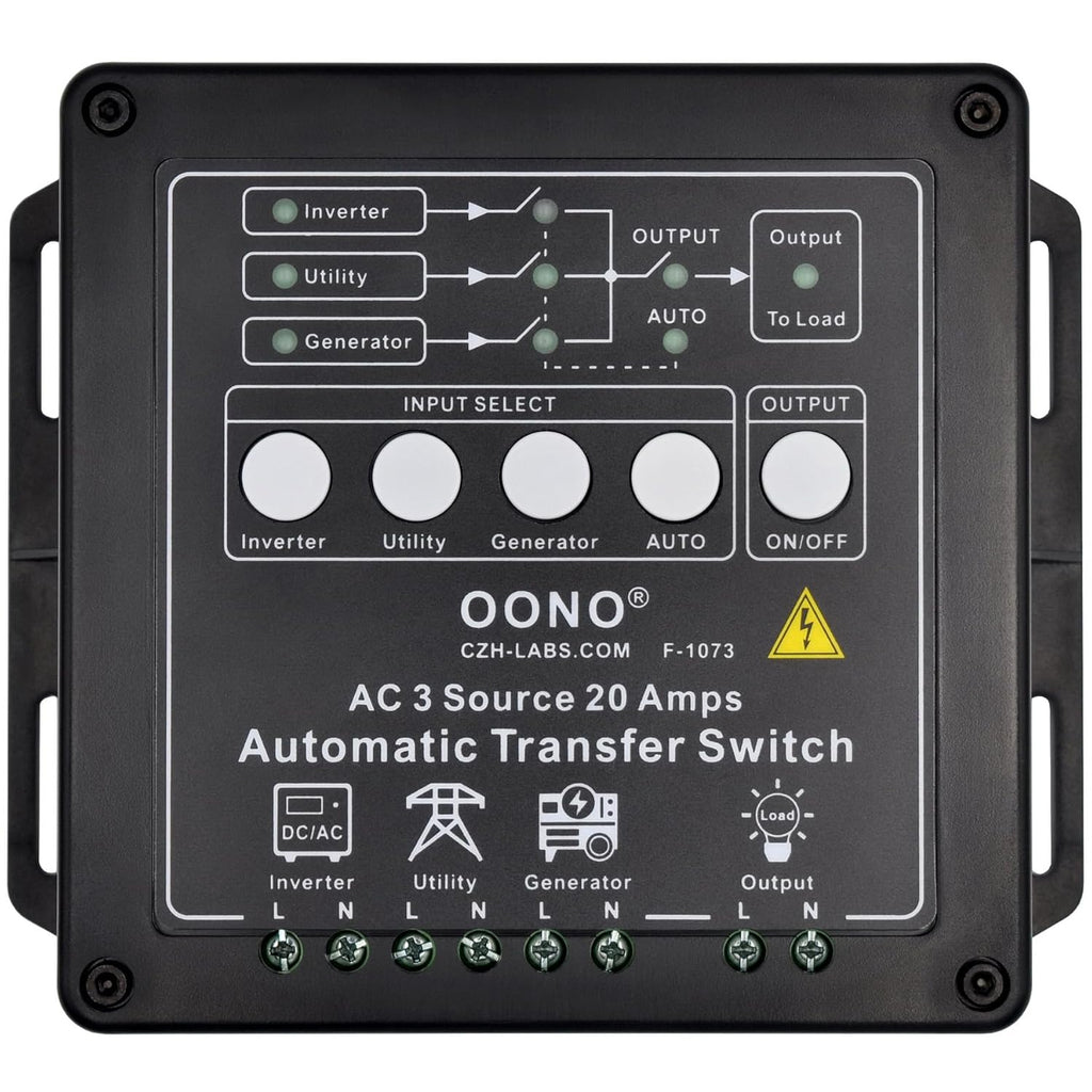 Manual and Automatic Transfer Switch, 3 Input 1 Output, AC230V 20Amp, ATS Auto Transfer Switch. OONO F-1073 (AC230V)