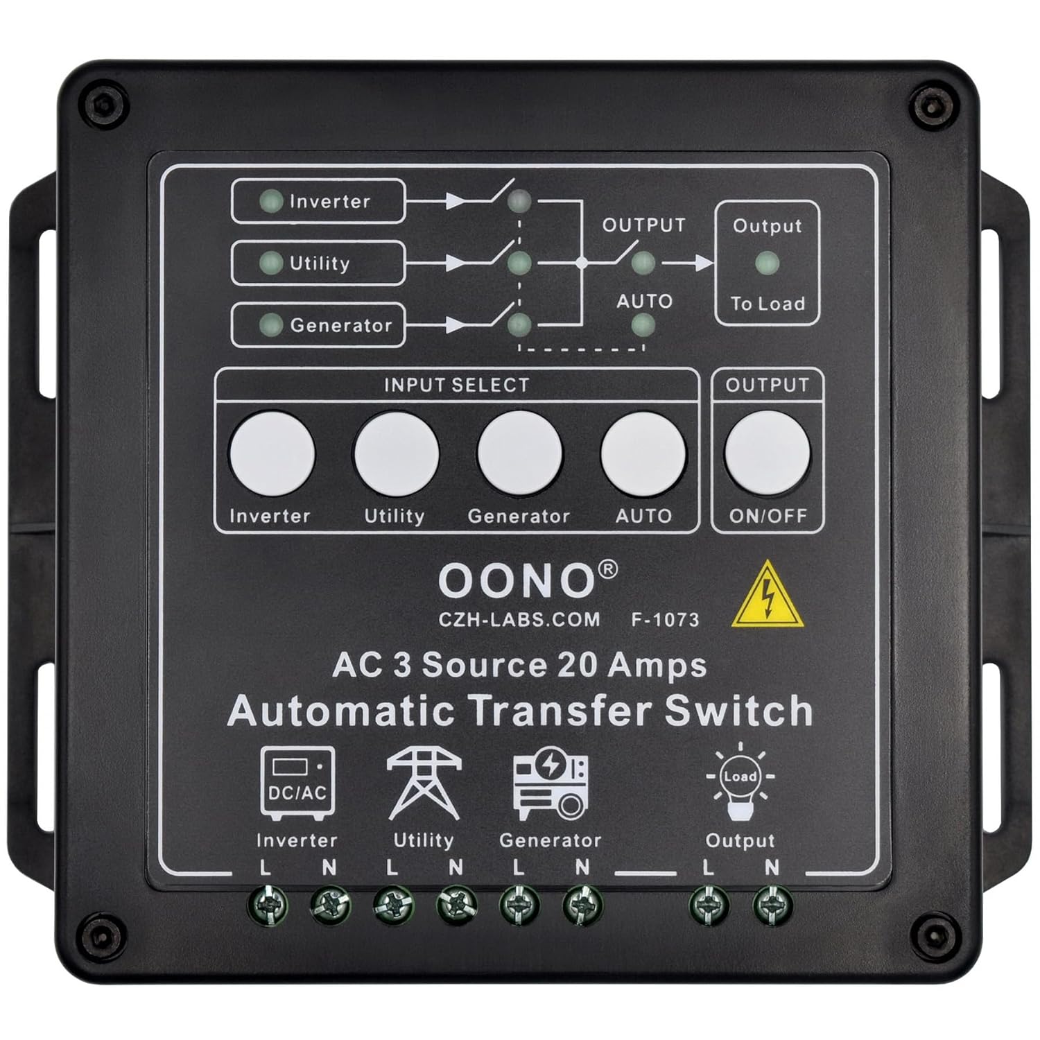 Manual and Automatic Transfer Switch, 3 Input 1 Output, AC230V 20Amp, ATS Auto Transfer Switch. OONO F-1073 (AC230V)