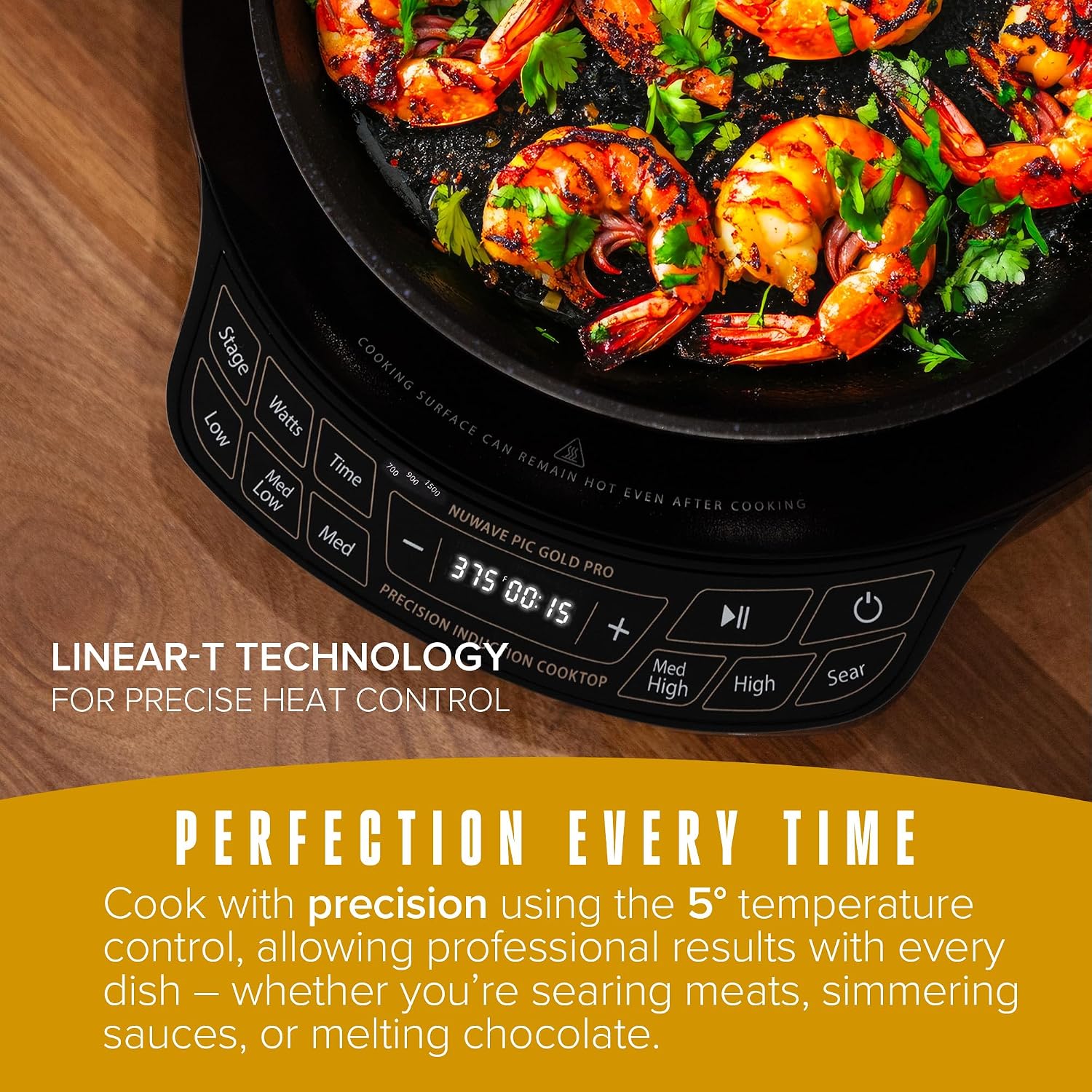 Nuwave Gold Pro Precision Induction Cooktop, Large 8' Heating Coil, 12' Heat-Resistant Cooking Surface, Adjustable Wattages,100°F to 575°F, Portable, Built-In Safety Auto Shut Off