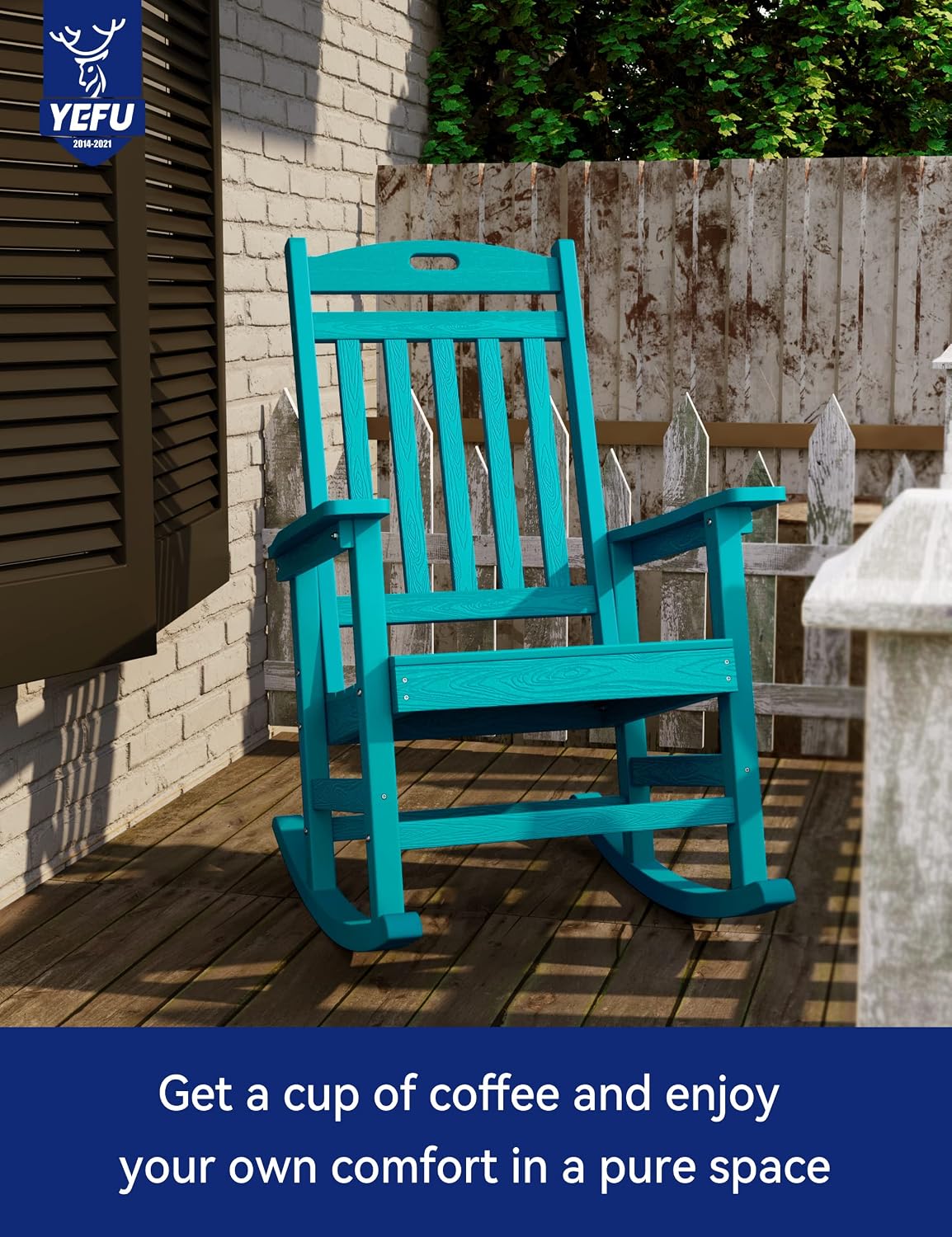 YEFU Outdoor Rocking Chair Porch: Outdoor Patio Rocking Chairs-Oversized Rocker Chair-All Weather Poly Rocker Lawn Chairs for Adult-Seat Area 22'x21'-Backrest Height 31'-380lbs Weight Capacity-Aruba