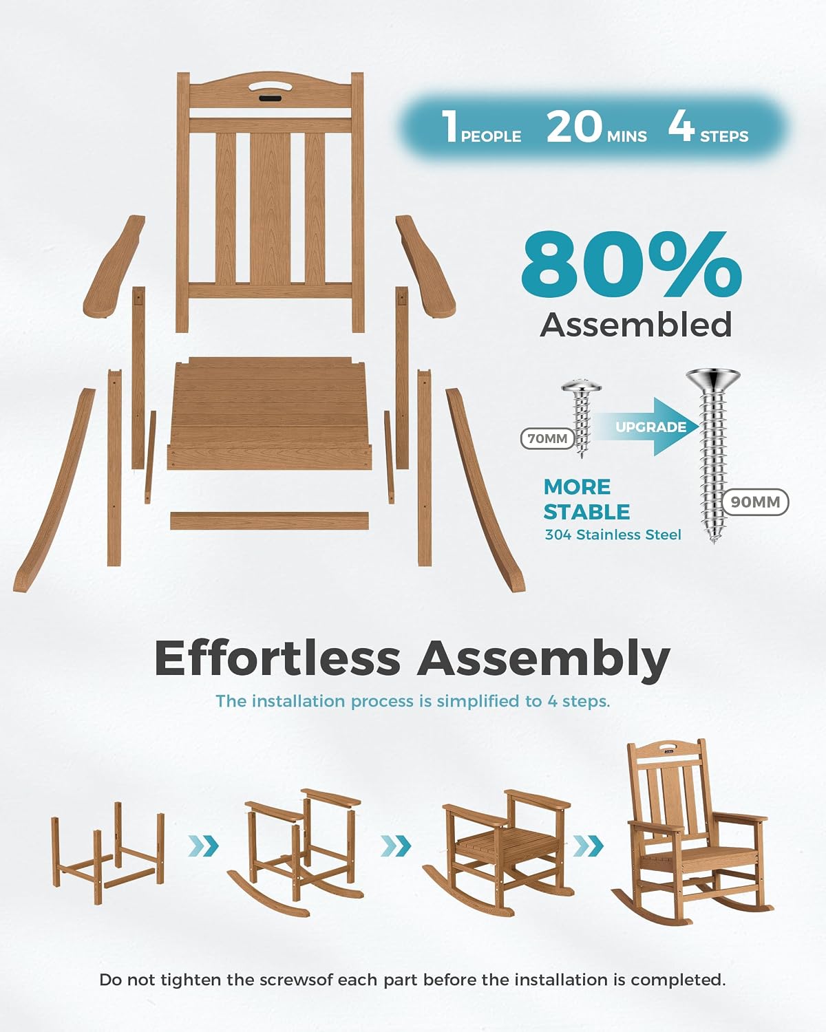 Ciokea Oversized Outdoor Rocking Chairs Set of 3, 380lbs Heavy-Duty Large Patio Rocker, High Back Cozy Porch Chairs, Weather Resistant Patio Rocking Chairs for Outside, Fire Pit, Deck, Teak