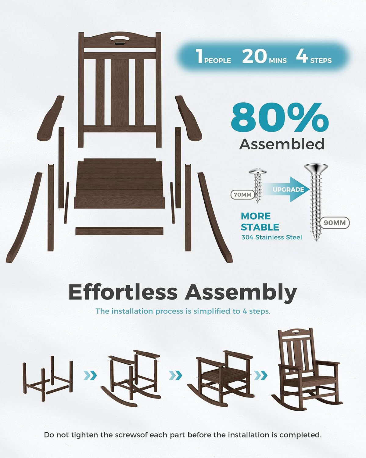 Ciokea Oversized Outdoor Rocking Chairs Set of 2, 380lbs Heavy-Duty Large Patio Rocker, High Back Cozy Porch Chairs, Weather Resistant Patio Rocking Chairs for Outside, Fire Pit, Deck, Brown