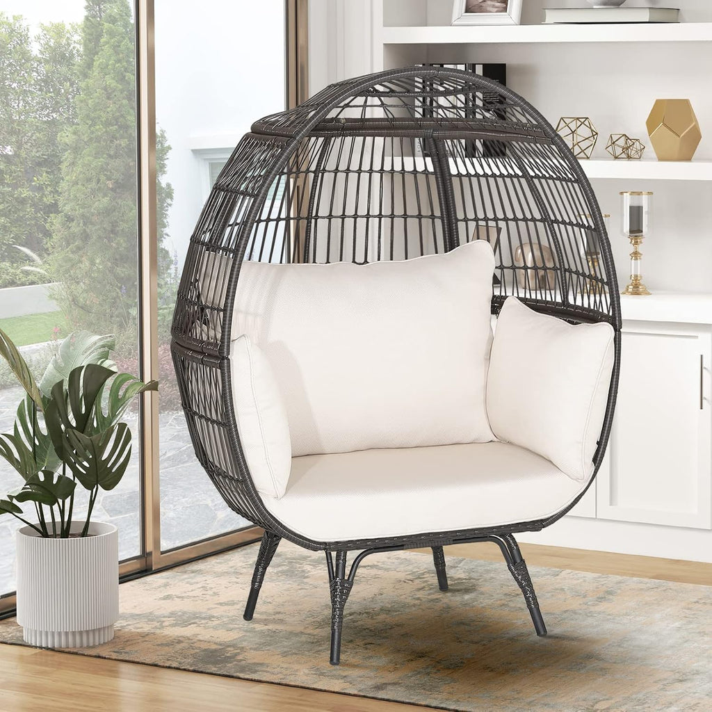 Giantex Oversized Wicker Egg Chair, Outdoor & Indoor Hammock Chair with Thick Cushions, 2-Person PE Rattan Lounge Chair Swing Chair for Patio, Backyard,Porch, 450 LBS Weight Capacity (Mix Brown)