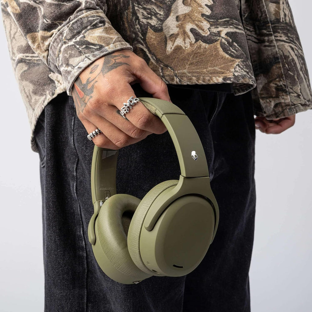 Skullcandy Crusher ANC 2 Wireless Over-Ear Bluetooth Headphones with Multi-Sensory Bass, Active Noise Cancelling, Up to 60 Hours Battery, Microphone for iPhone Android - Drab