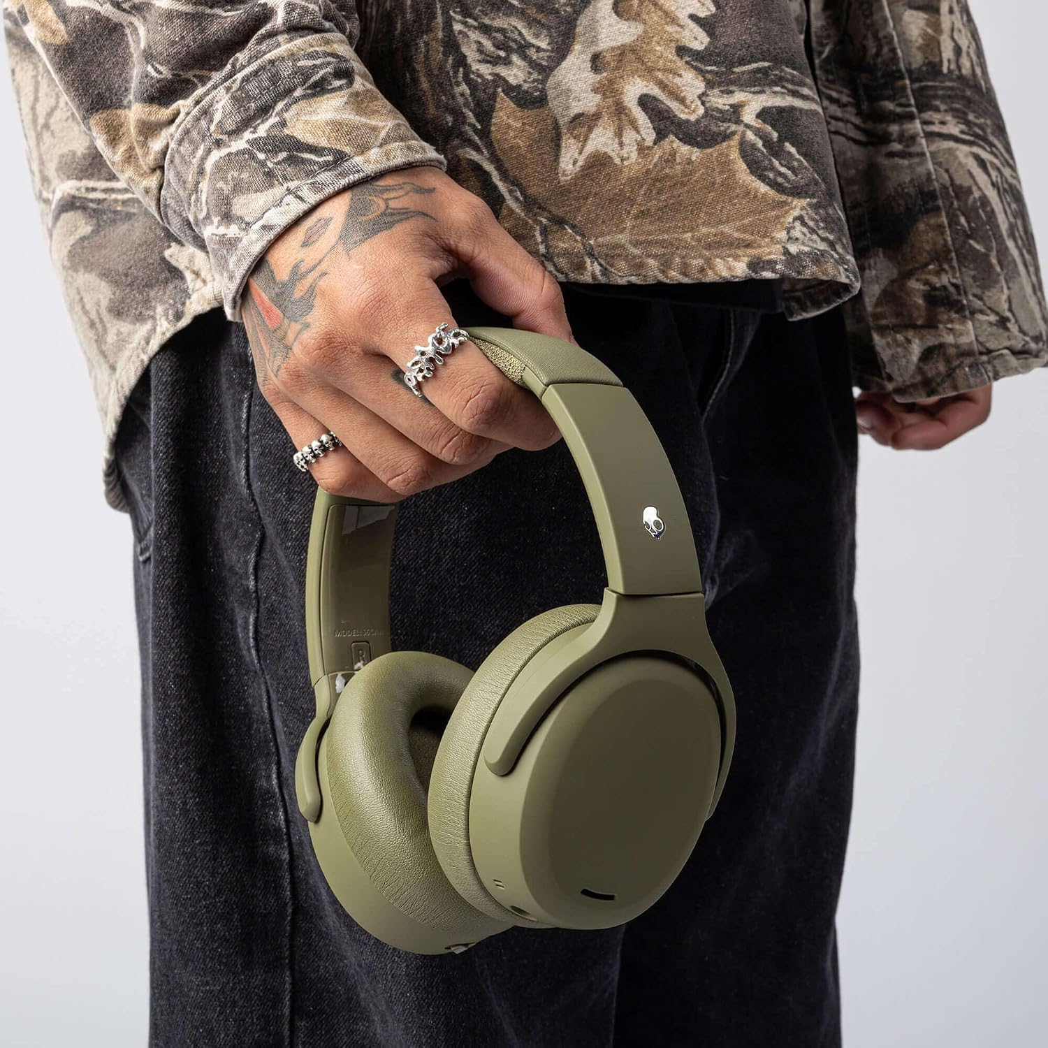 Skullcandy Crusher ANC 2 Wireless Over-Ear Bluetooth Headphones with Multi-Sensory Bass, Active Noise Cancelling, Up to 60 Hours Battery, Microphone for iPhone Android - Drab