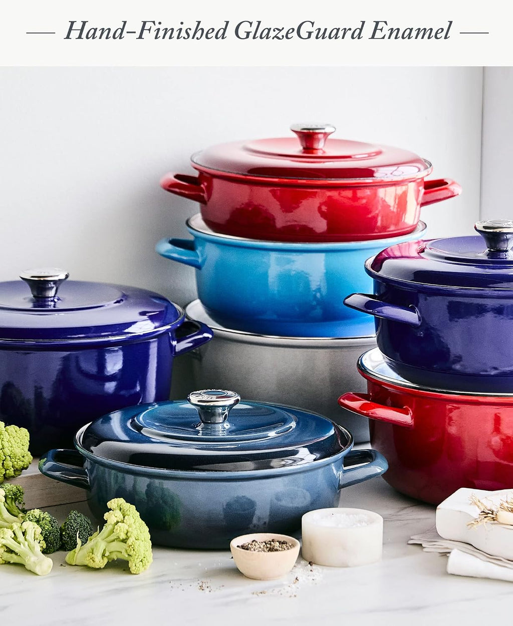 Merten & Storck 7QT Round Dutch Oven Casserole Pot with Lid, European Crafted Enameled Iron Stockpot, Induction & All Cooktops, Braising, Stews, Roasting, Slow Cooking, Sourdough, Cloud Gray