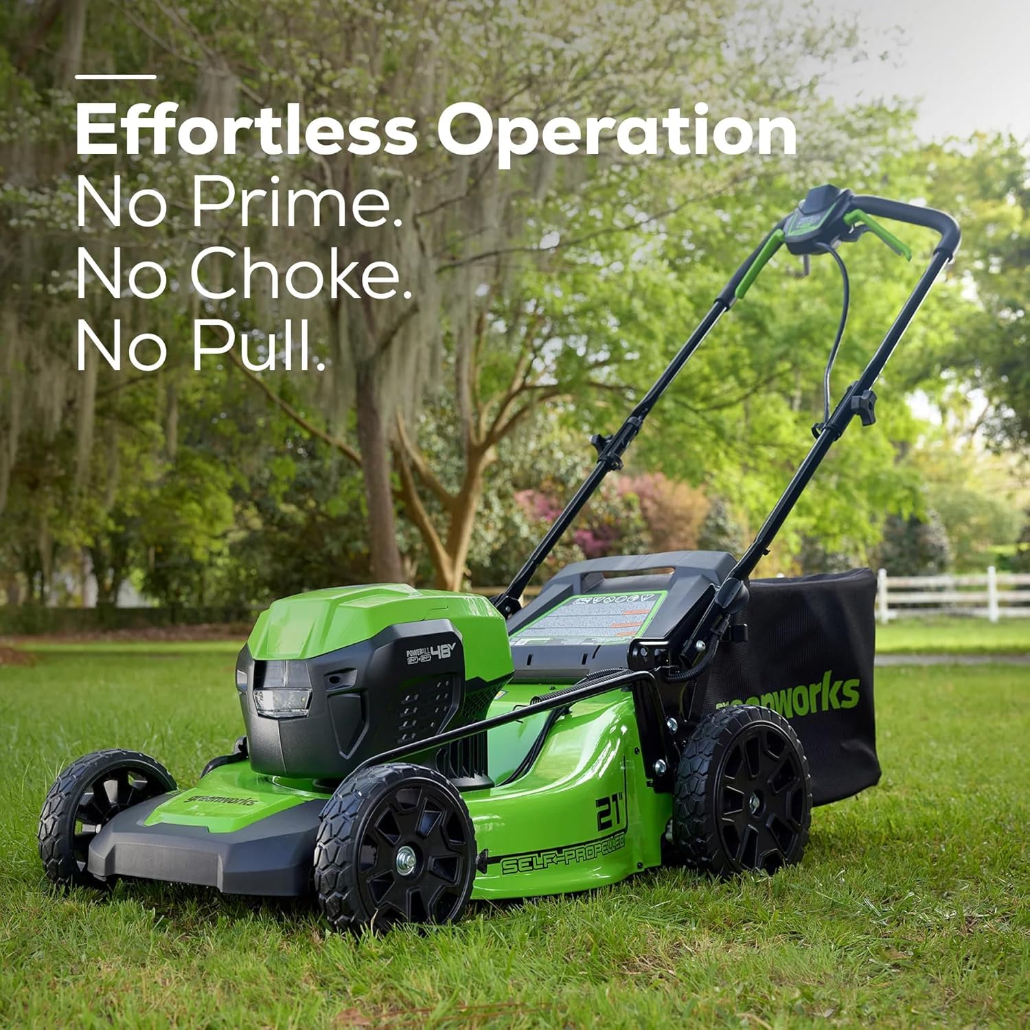 Greenworks 48V (24V x 2) High - Performance Cordless Yard Tool Combo: 21' self propelled lawn mower, 12' Trimmer & Blower, with 3 Batteries & 2 Chargers