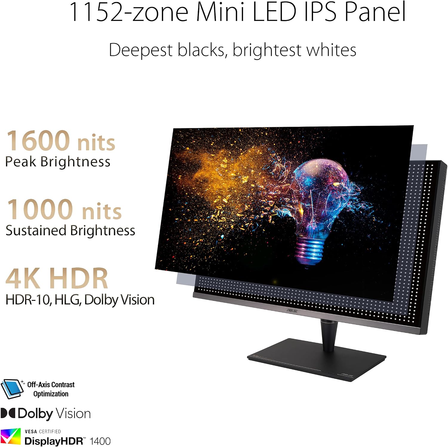 ASUS ProArt Display 32' 4K HDR Computer Monitor (PA32UCG-K) - UHD (3840 x 2160), Mini-LED IPS, 1600nits, 120Hz, 10-bit, Thunderbolt 3, HDMI2.1, w/Calibrator, Compatible with Laptop & Mac Monitor