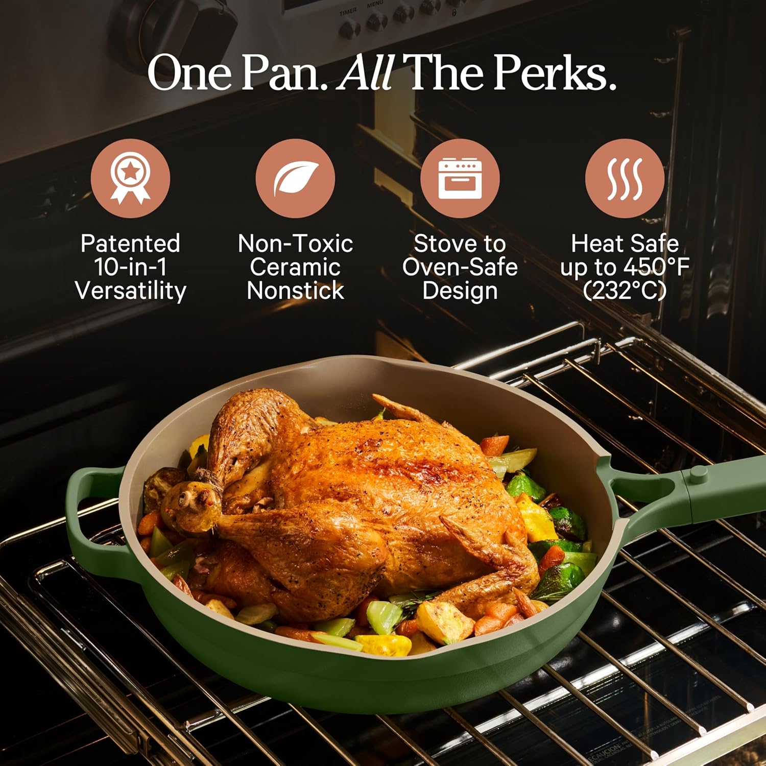 Our Place Large Always Pan | 12.5' Ceramic Pan with Modular Lid & Beechwood Spatula | Patented 10-in-1 Nonstick, Non-Toxic Cookware Made Without PFAS | Induction & Oven-Safe up to 450°F | Sage