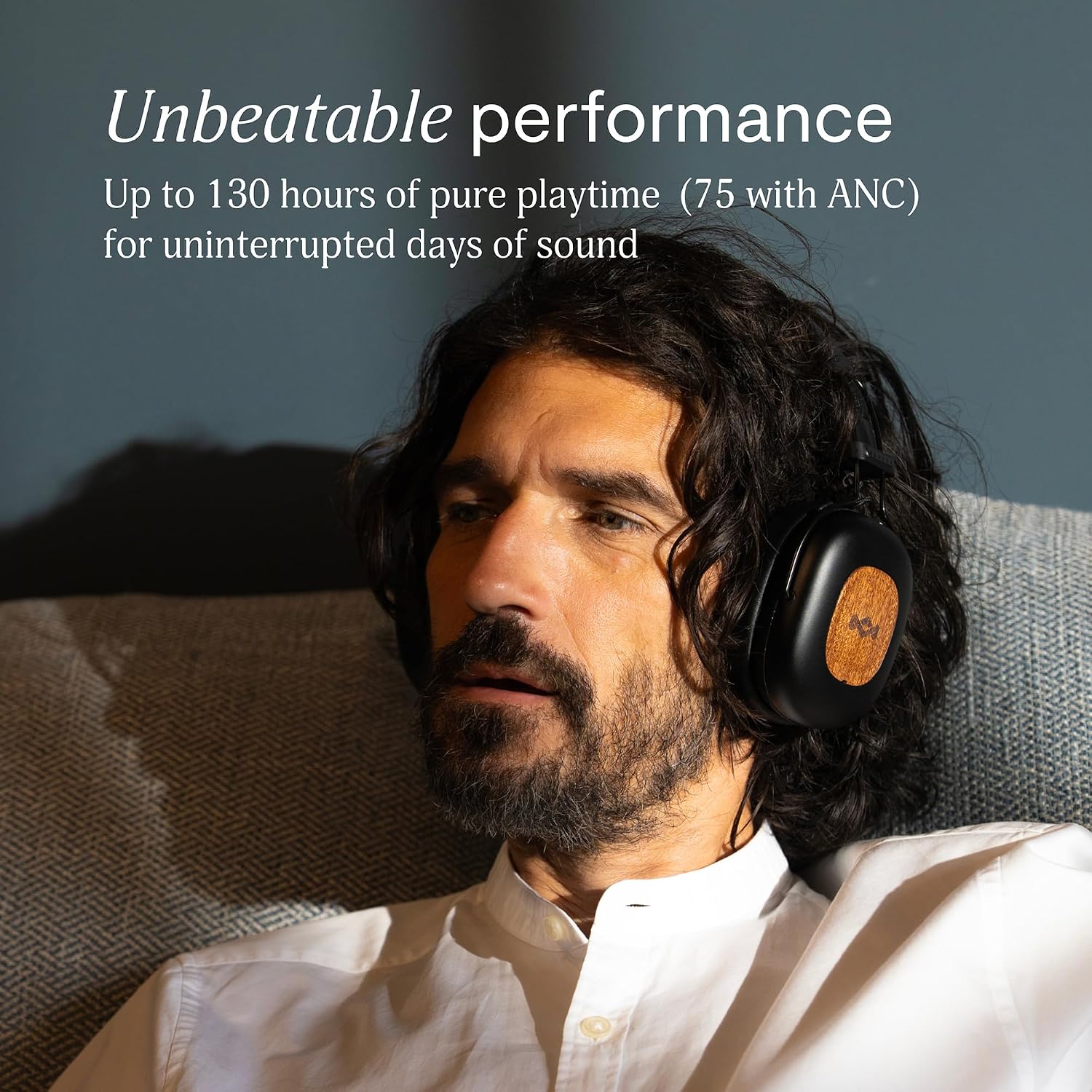 House of Marley Positive Vibration Rebel Wireless ANC Headphones - Over Ear Bluetooth Earphones with Adaptive Noise Cancelling, 130 H Playtime, IPX5, Sustainable Materials (Signature Black)