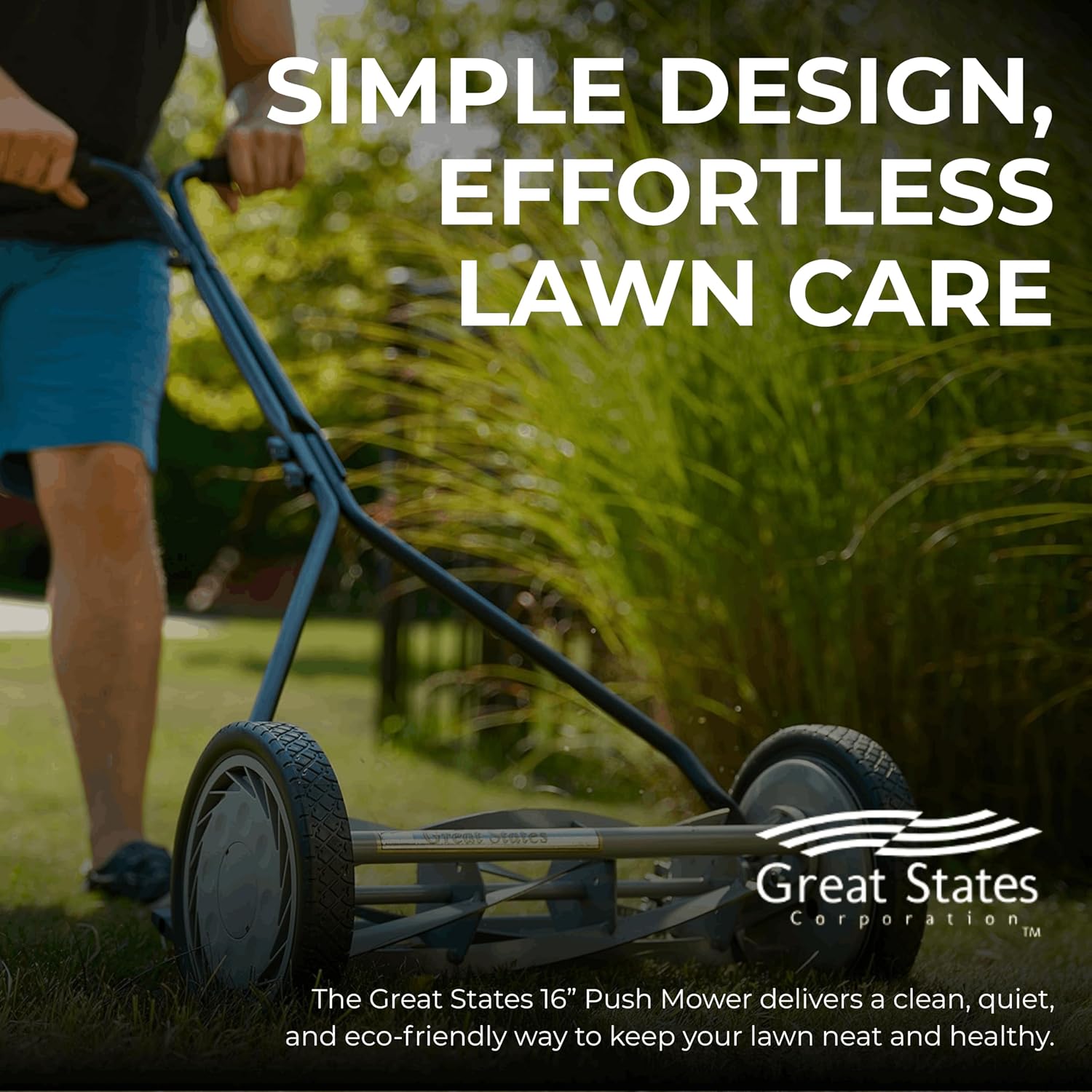 Great States 415-16 16-Inch Reel Mower Standard Full Feature Lawn Mower with T-Style Handle and Heat Treated Blades