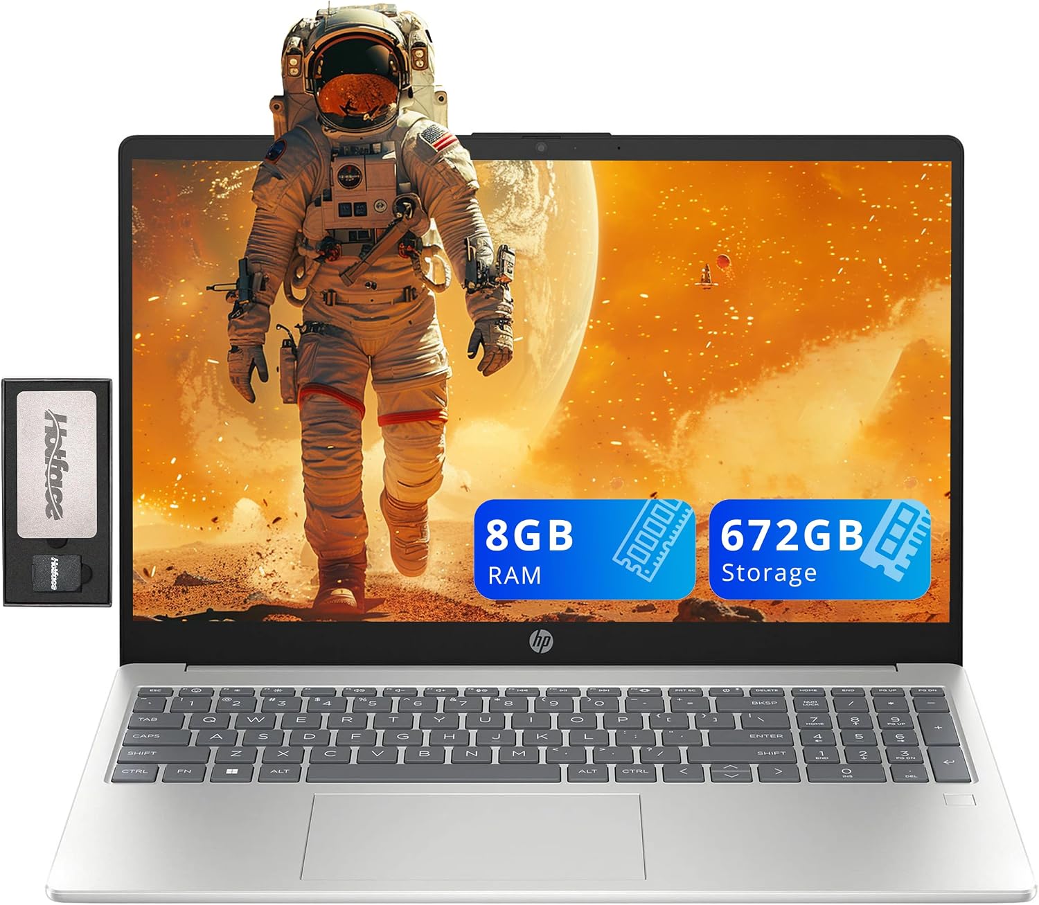 HP Pavilion 15.6' FHD Laptop, Intel i3-N305, 8GB RAM, 672GB Storage(512GB SSD+160GB Docking Station Set), Intel UHD Graphics, Fingerprint Reader, Num Pad, Webcam, Wi-Fi 6, Silver, Windows 11