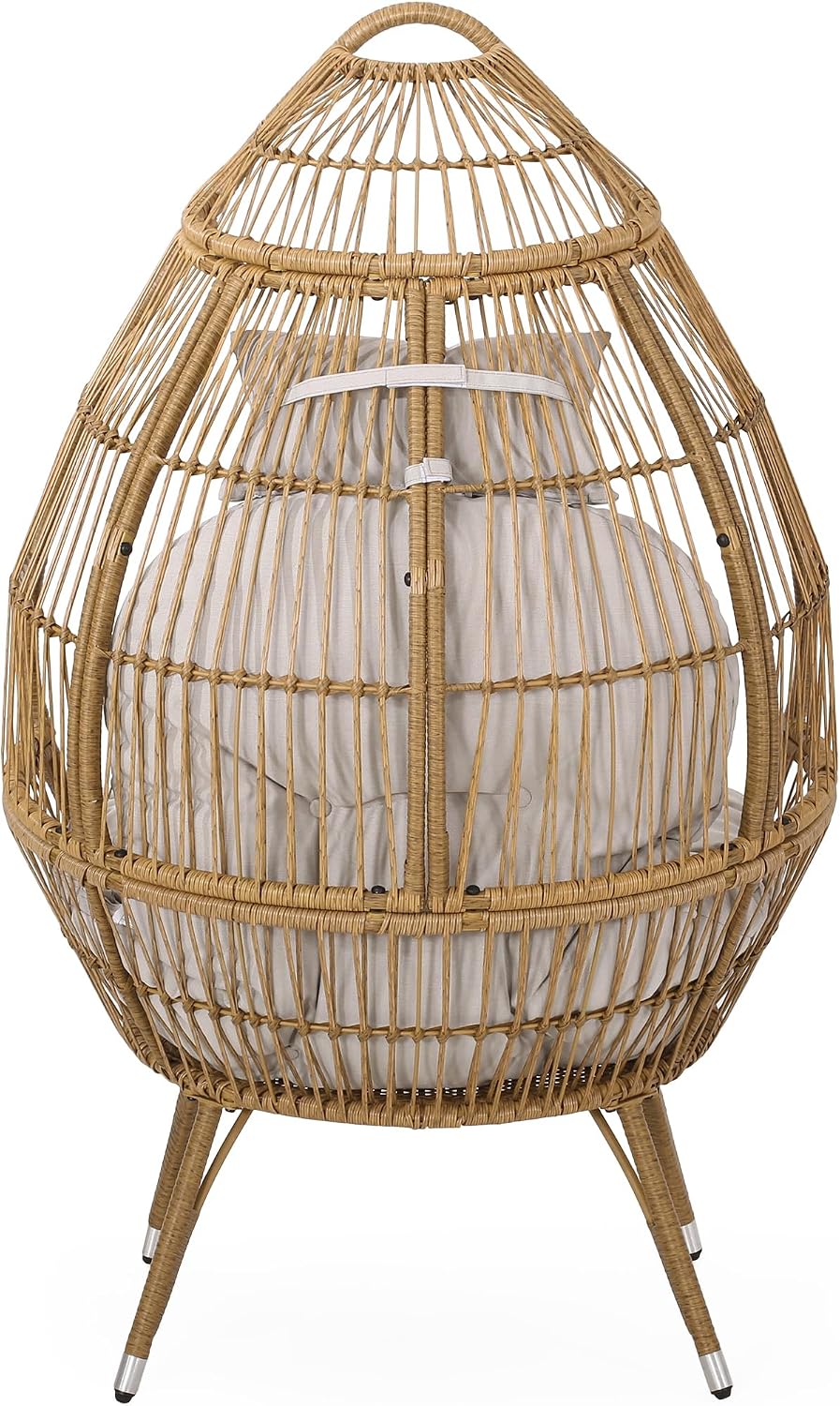 Wicker Egg Chair, Wicker Lounge Chair with Water Resistant Cushion, Indoor Outdoor Lounger for Patio, Backyard, Living Room (Light Brown)