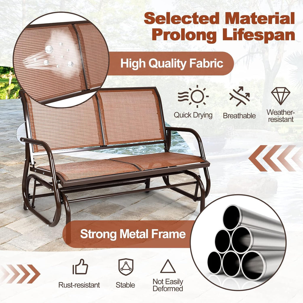 Tangkula 2 Person Patio Glider, Outdoor Swing Bench, Glider Loveseat Chair with Heavy-Duty Steel Frame, Breathable Seat Fabric, Rocking Chair for Poolside, Garden, Backyard, Porch