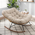Bme Patio Rocking Chair Outdoor and Indoor, Modern Metal Lounge Rocker with Thick 7'' Cushion, 400lbs Capacity, Ergonomic Design, Easy Assembly, Beige Cushion - Wood Texture Rocker