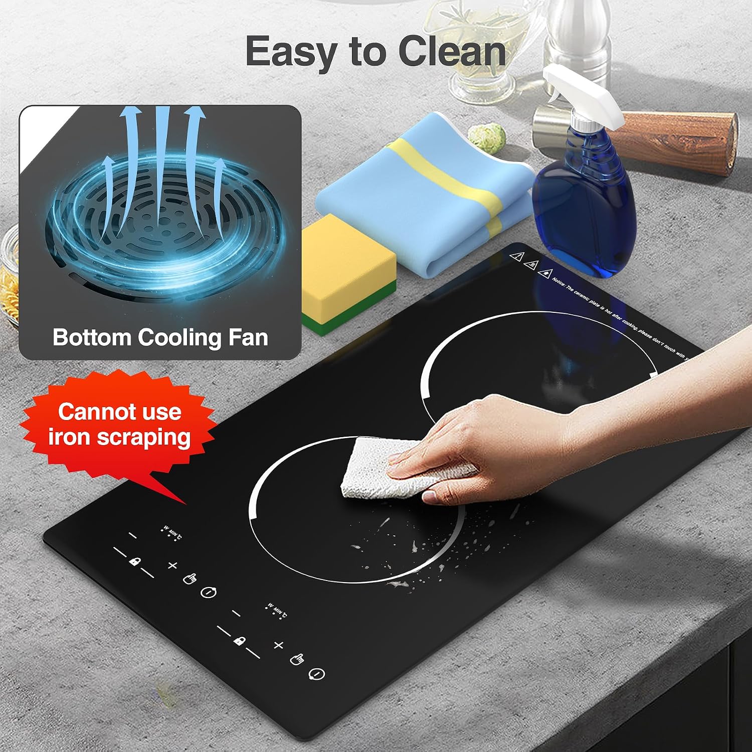GIHETKUT Double Induction Cooktop,110V 2 Burner Induction Cooktop,2300W Electric Stove Top with Independent Control, Ultrathin Body, 9 Temperature, Multiple Power Levels, 2 Hour Timer, Safety Lock