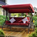 NOBLEMOOD Patio Porch Swing, 3-Seat Outdoor Swing with Adjustable Canopy, Waterproof Fabric Cushion, Pillow and Foldable Side Tray for Patio, Backyard, Porch Swing Bed for Spring