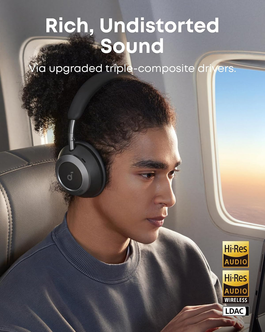 Soundcore Space One Pro, FlexiCurve Over-Ear Headphone, Adaptive Active Noise Cancelling Headphones Driven by 6 Mics, 60H Lossless Audio, Ultra-Fast Charging, Hi-Res Wireless, Comfortable Fit