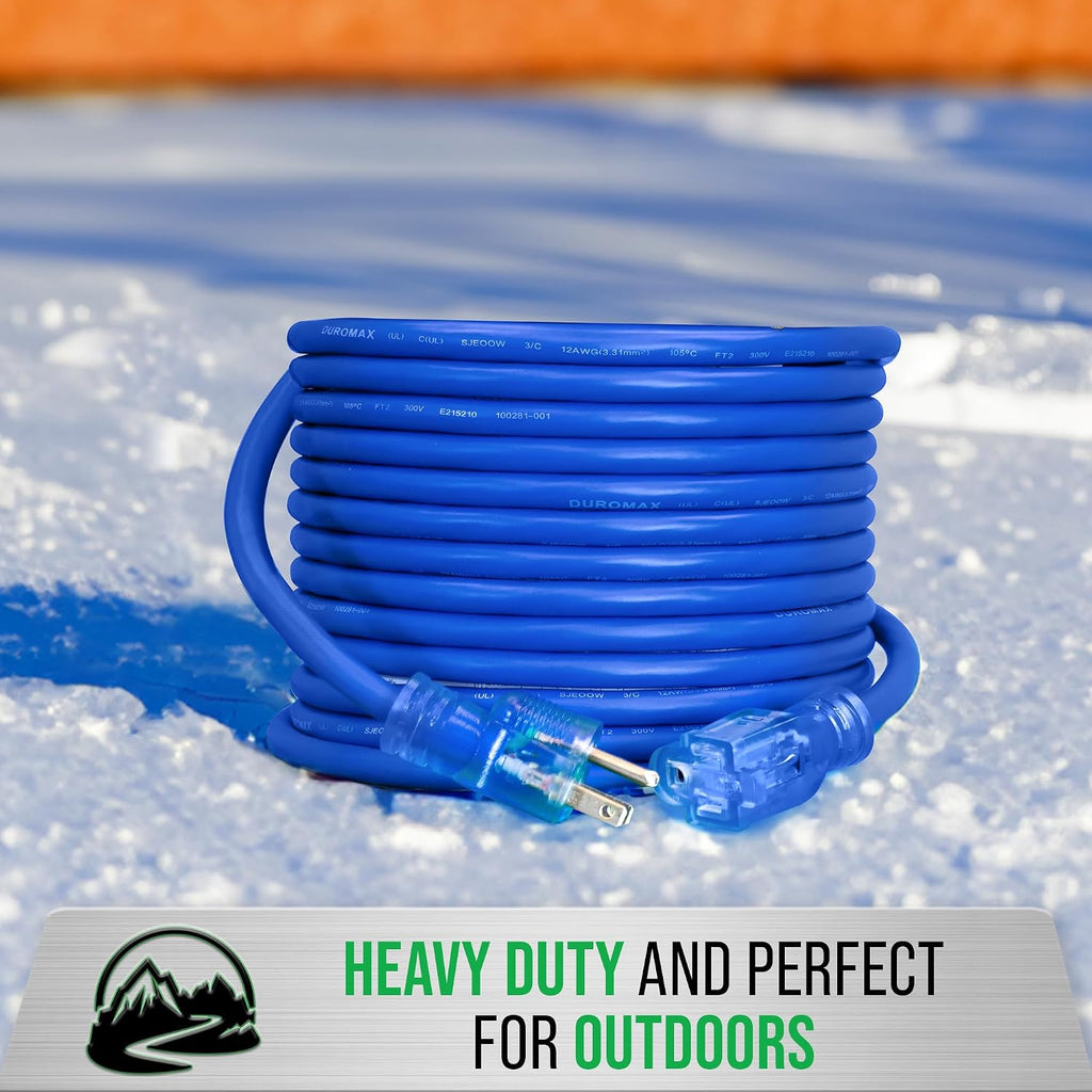 DuroMax XPX10100A Heavy Duty SJEOOW 100-Foot 10 Gauge Blue Single Tap Lighted Extension Power Cord