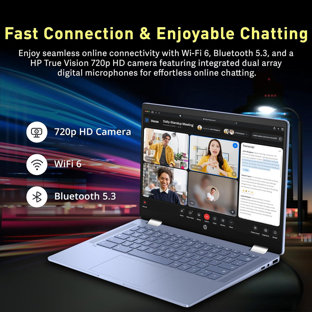 HP Chromebook x360 14' FHD Touchscreen Laptop, Intel Processor N100, 4GB RAM, 224GB Storage(64GB eMMC+160GB Docking Station Set), UHD Graphics, Wi-Fi 6, 720p HD Camera, Chrome OS, Sky Blue