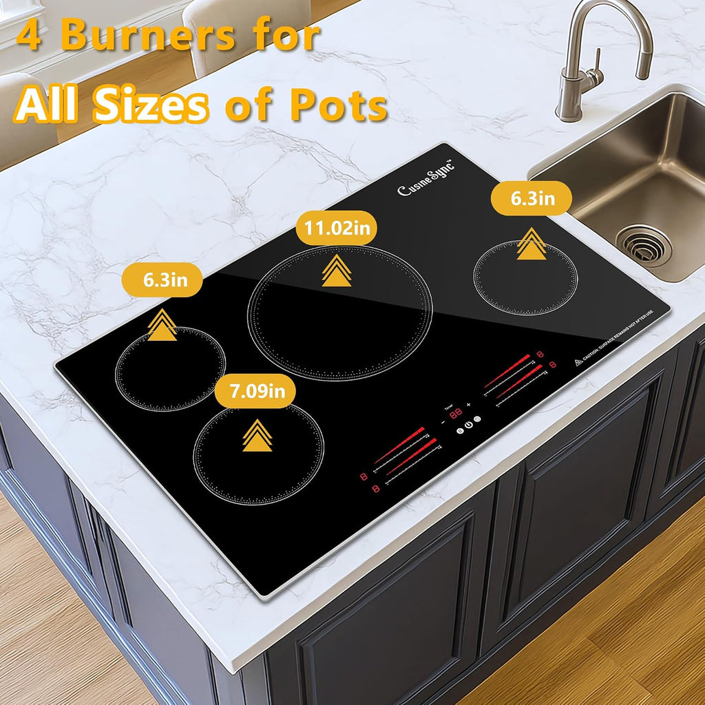 30 Inch Induction Cooktop, 4 Burner Built-In Electric Stove Top, Fast Heating with Power Boost, Touch Control, 9 Power Levels, Child Lock & Timer, Modern Kitchen Upgrade