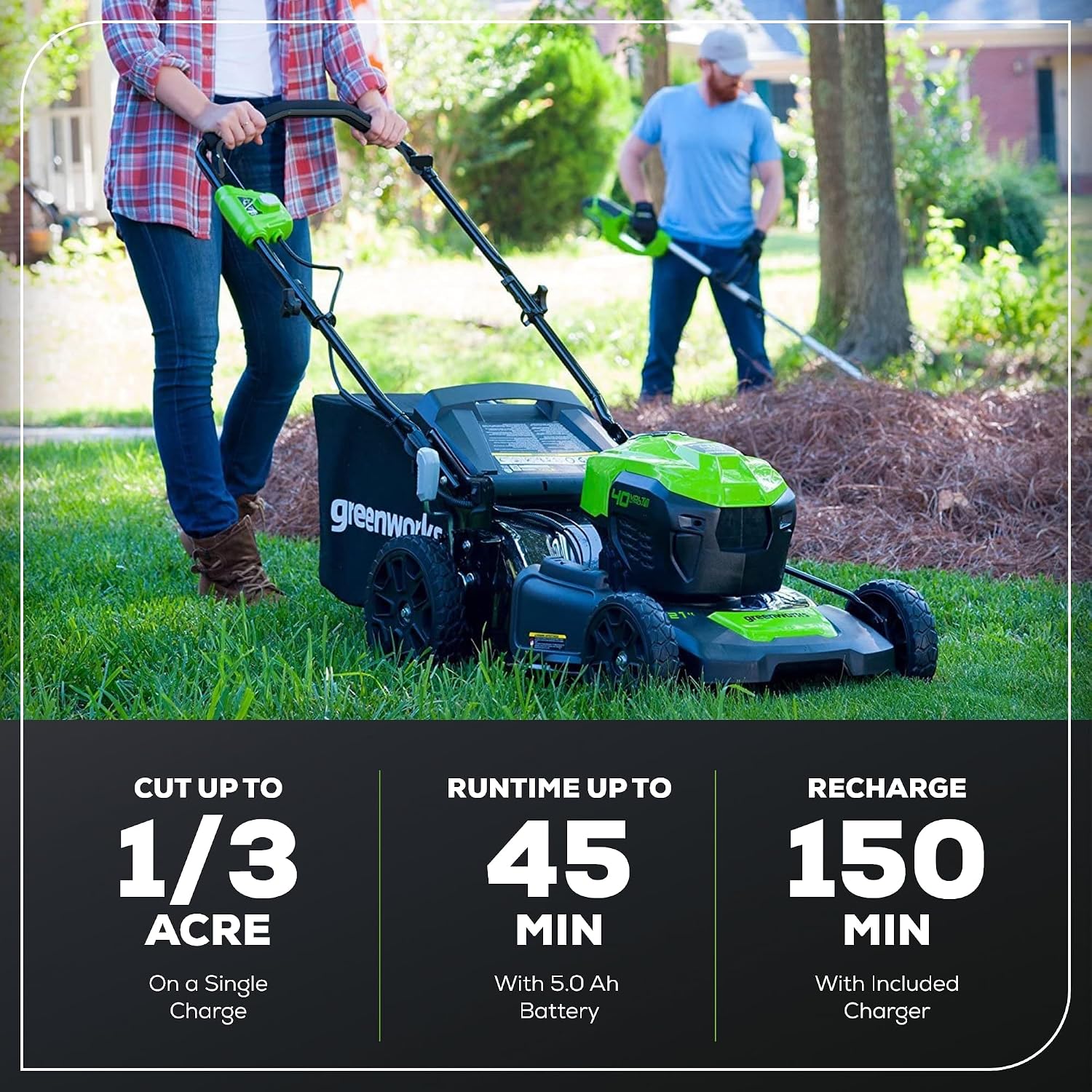 Greenworks 40V 21' Push Mower, 5.0Ah USB Battery