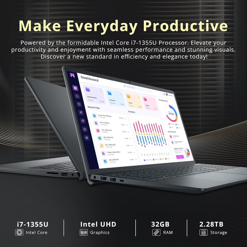 Dell Inspiron 15.6' FHD Touchscreen Laptop, Intel Core i7-1355U, 32GB RAM, 2.28TB Storage (2TB SSD + 288GB Docking Station Set), Wi-Fi 6, Backlit Keyboard, Fingerprint Reader, Windows 11, Black