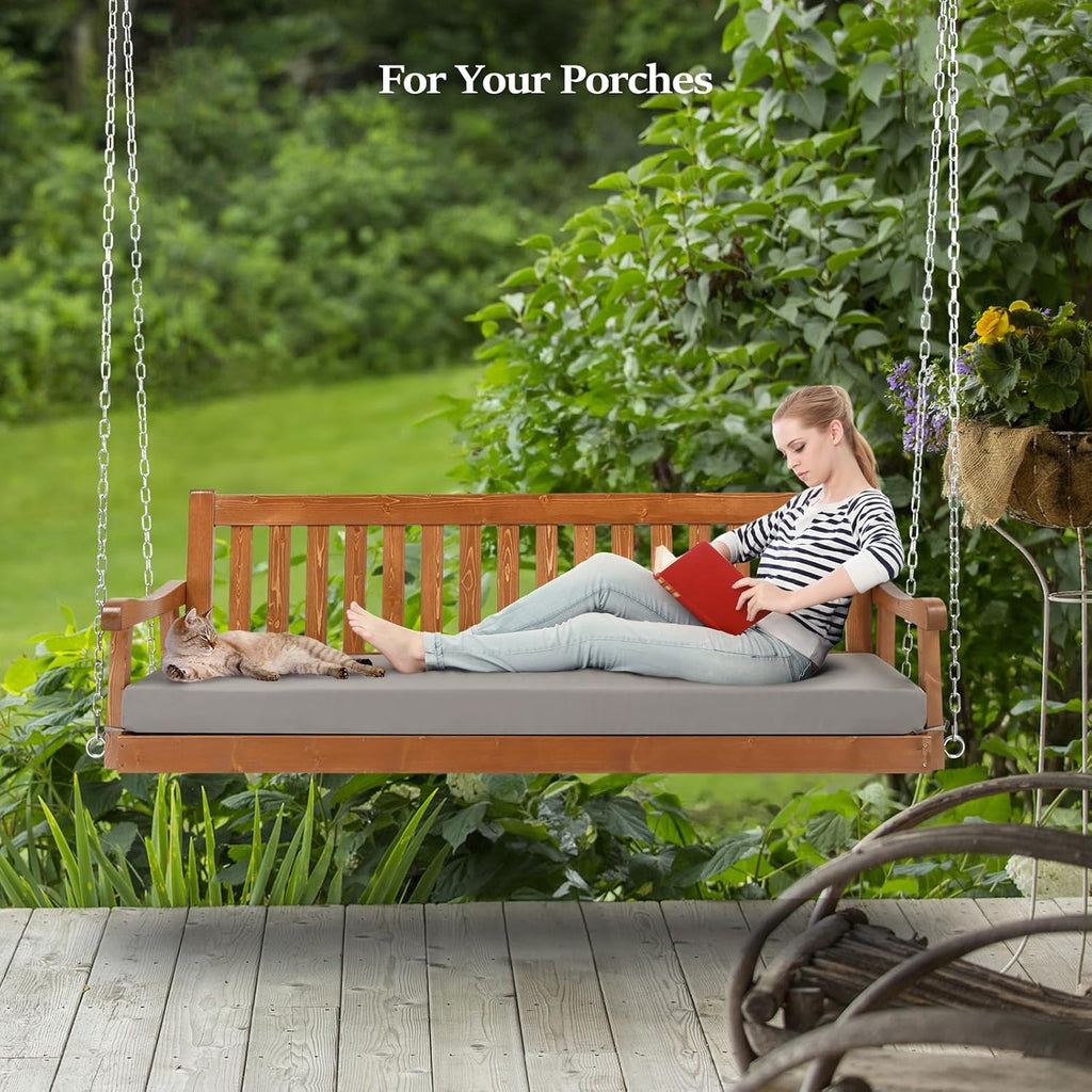 VINGLI 6 FT Outdoor Porch Swing Daybed, Upgraded Patio Hanging Swing Sofa Bench with Cushions Support 880 LBS for Yard, Garden, Brown
