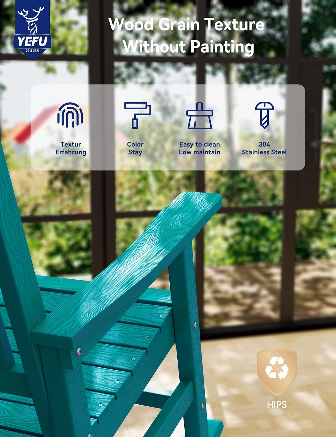 YEFU Outdoor Rocking Chairs Set of 4: Porch Rocking Chairs-Outdoor Patio Rockings Chair-Oversized Rocker Chair-All Weather Poly Rocker Lawn Chair for Adult-Seat Area 22'x21'-Backrest Height 31'-Aruba