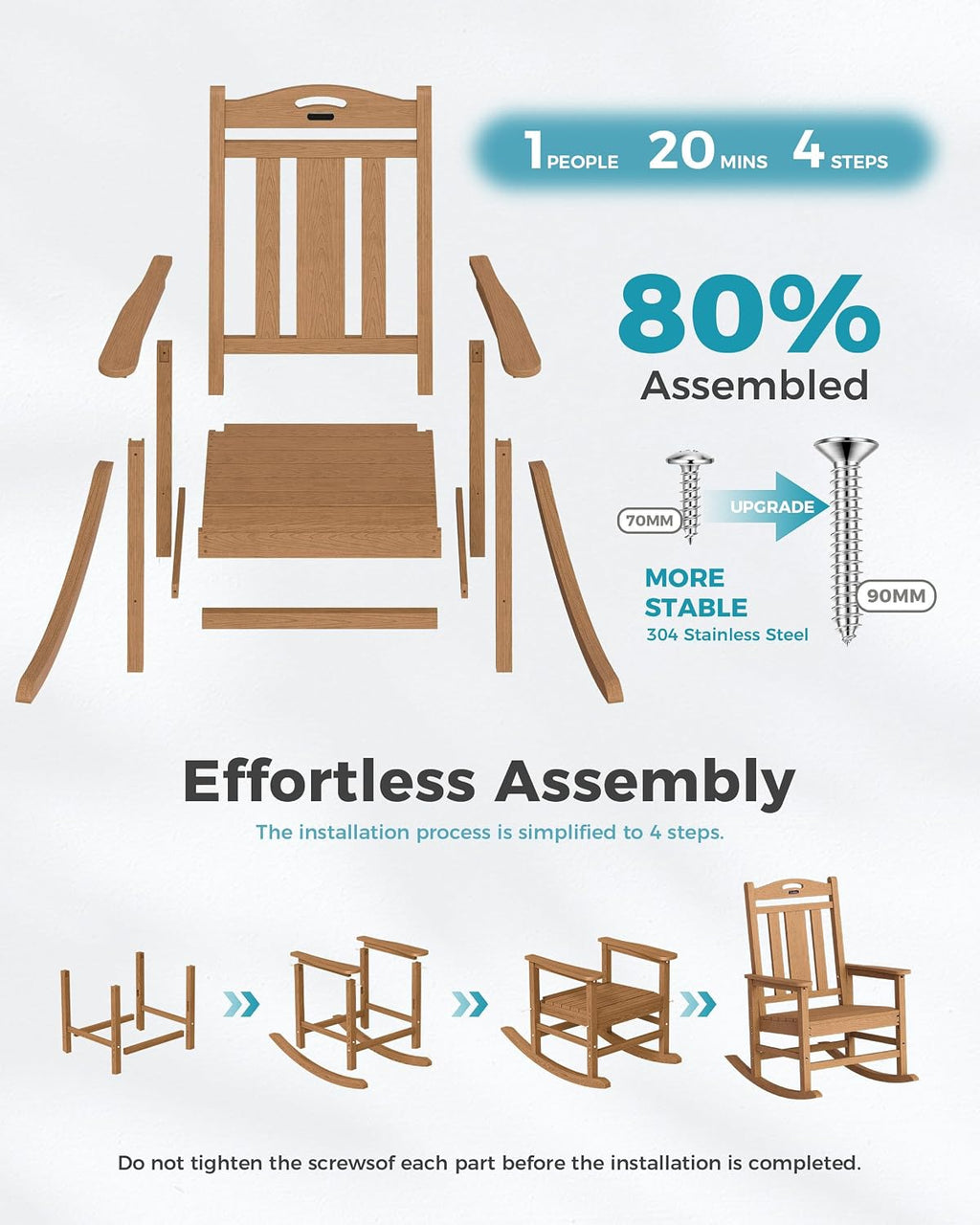 Ciokea Oversized Outdoor Rocking Chairs Set of 8, 380lbs Heavy-Duty Large Patio Rocker, High Back Cozy Porch Chairs, Weather Resistant Patio Rocking Chairs for Outside, Fire Pit, Deck, Teak