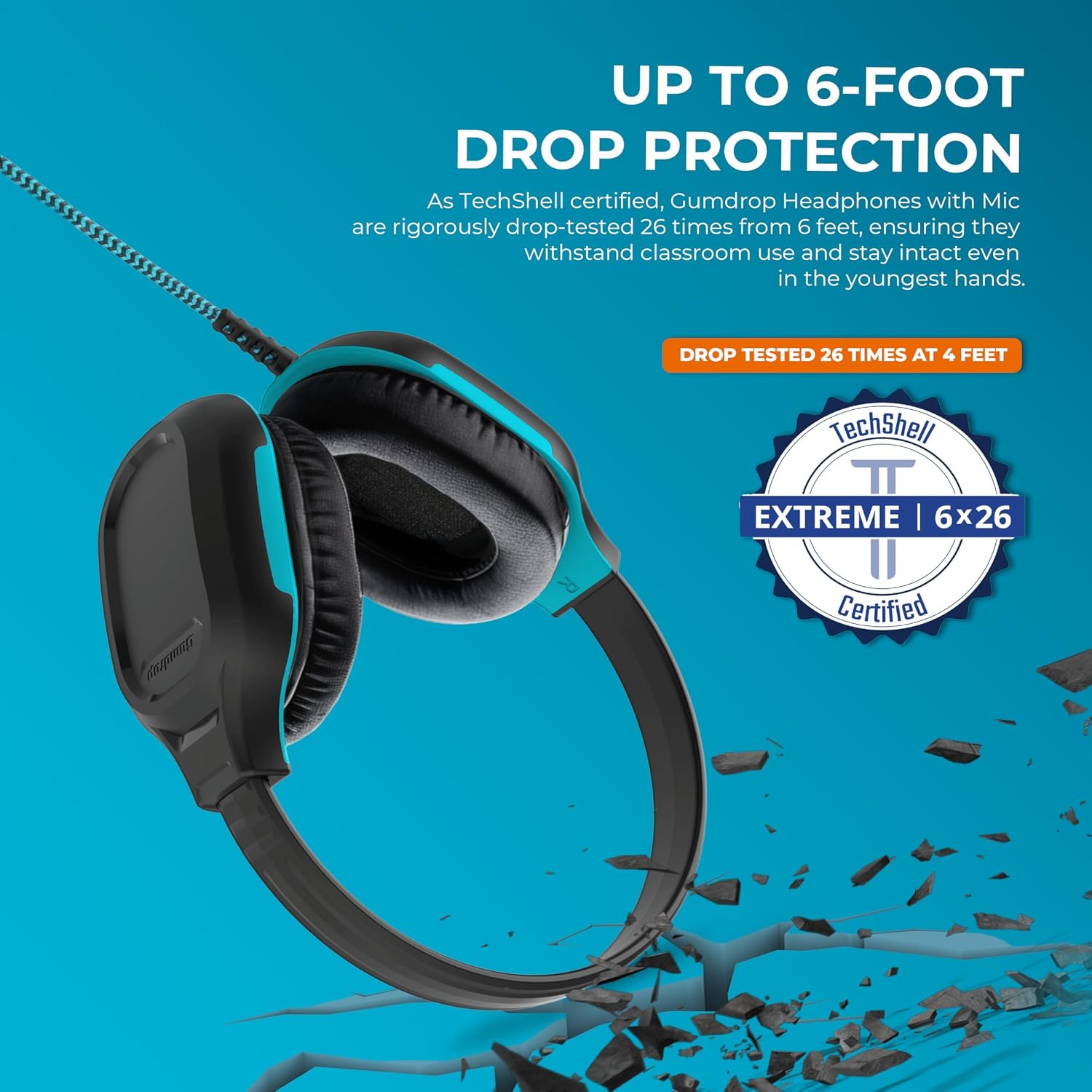 Gumdrop DropTech On-Ear Wired Headphones No Mic | 3.5 mm (40 Pack) - Long Tangle Free Chew-Proof Cord - Rugged Reliable Drop Tested and Comfortable for Kids K-12 Students Classroom and School Use