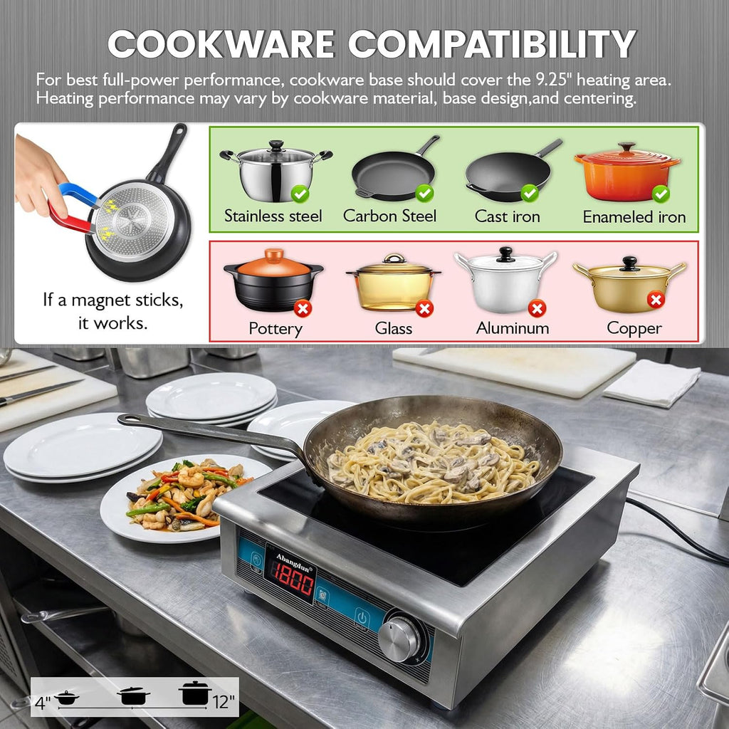 Commercial Grade Countertop Burner 1800 W /120V Commercial Induction Cooktop 9.25-Inch Heating Coil Hot Plate for home kitchens, apartments, small restaurants