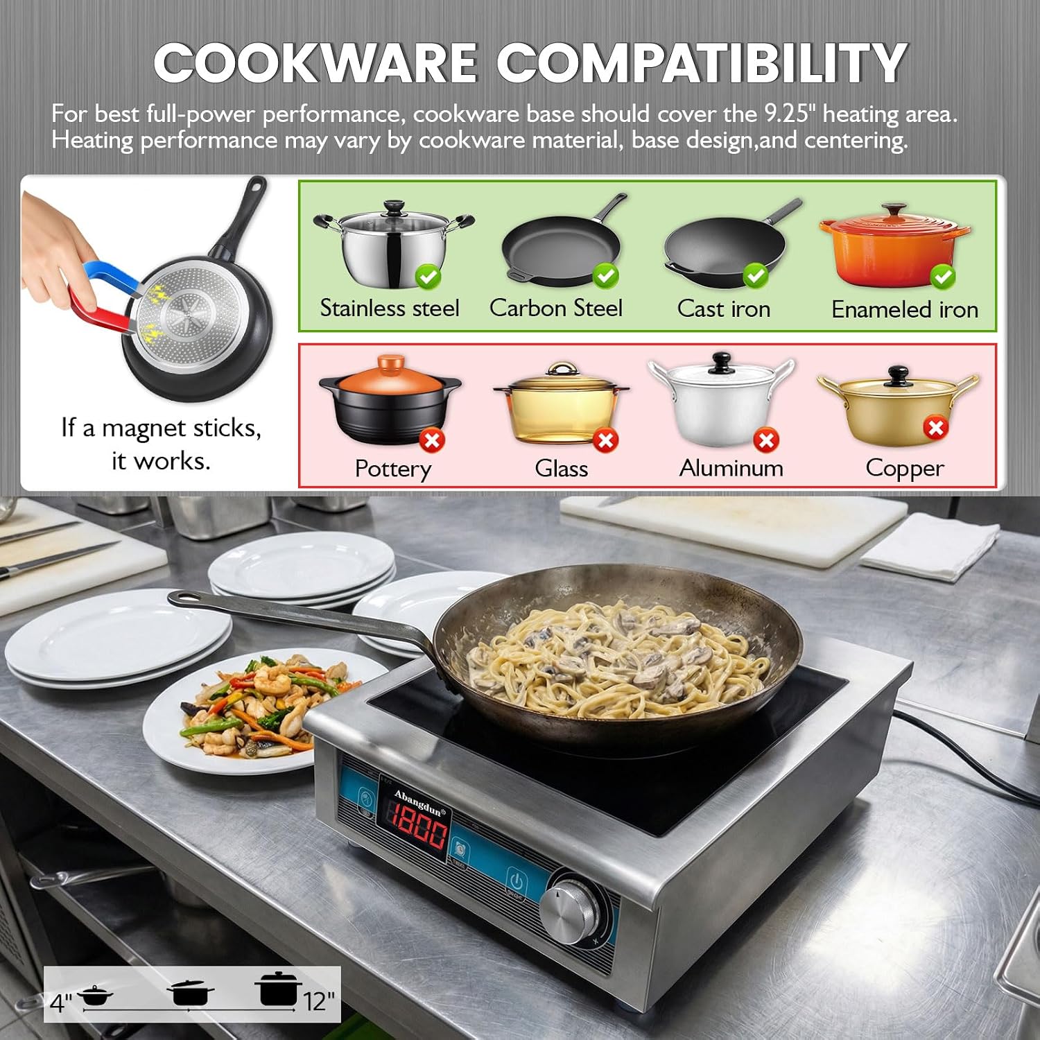 Commercial Grade Countertop Burner 1800 W /120V Commercial Induction Cooktop 9.25-Inch Heating Coil Hot Plate for home kitchens, apartments, small restaurants