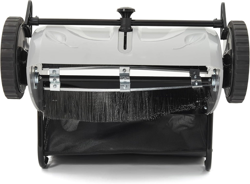 Dapper Supply 22-Inch Push Lawn Sweeper, Grass, Lawn and Leaf Cleanup Collector with Large 3.5 cu. ft. Hopper Bag, Durable Wheels, and Dual Spinning Brushes, Grey