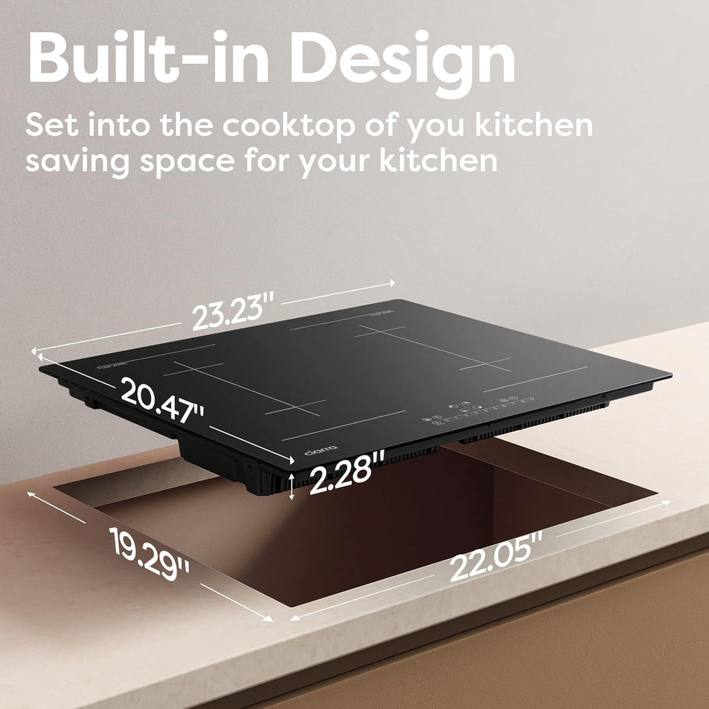 CDV 7200W Built-in Induction Cooktop 4 Burners, 24 Inch Electric Cooktop with Bridge Function Power Booster 9 Power Levels Touch Control Timer Child Lock