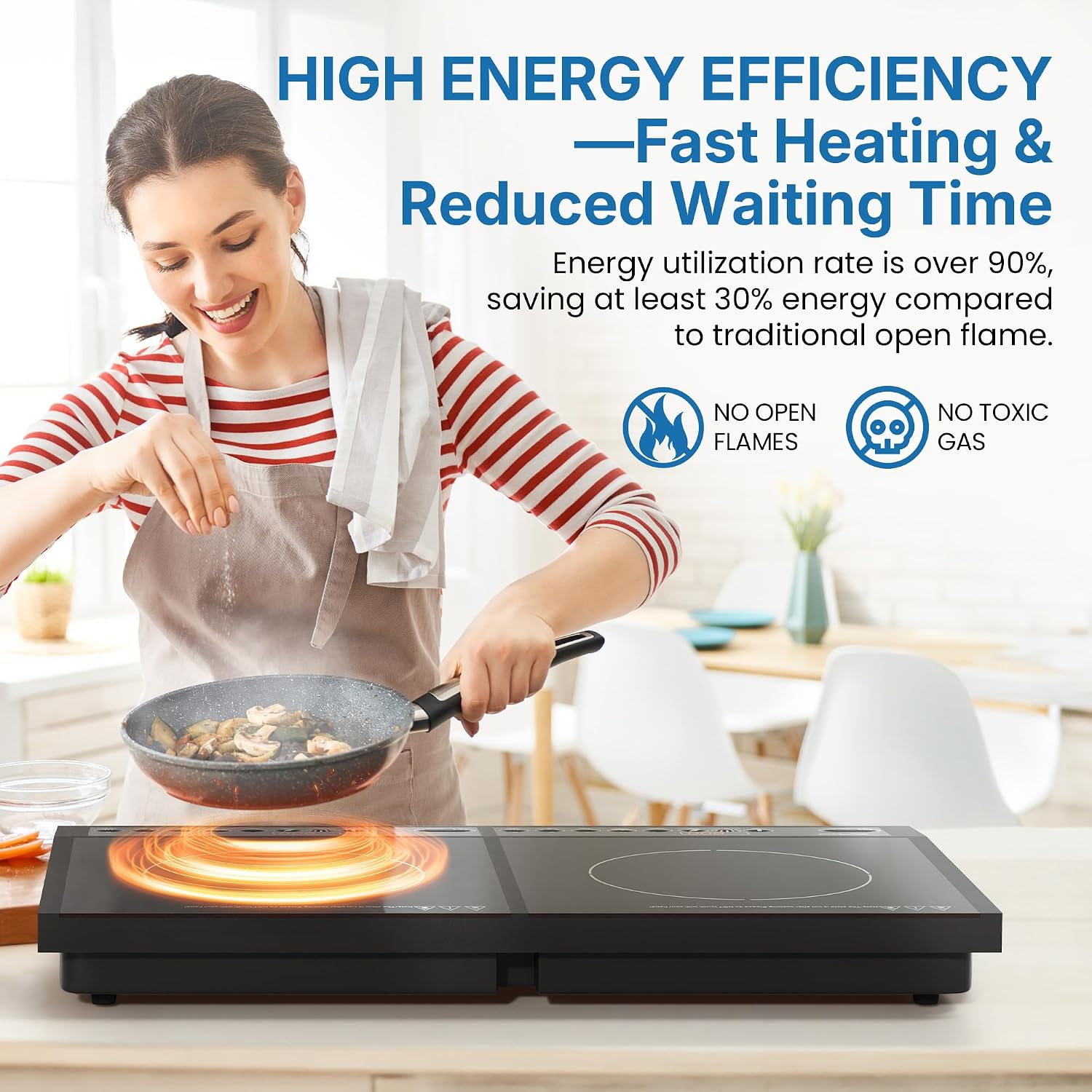 Commercial Double Burner Electric Induction Cooktop, 1000W+800W Dual Induction Hot Plate, 8 Power & 8 Temp Setting, Professional Countertop Burner Stove with Timer, LED Screen, Black